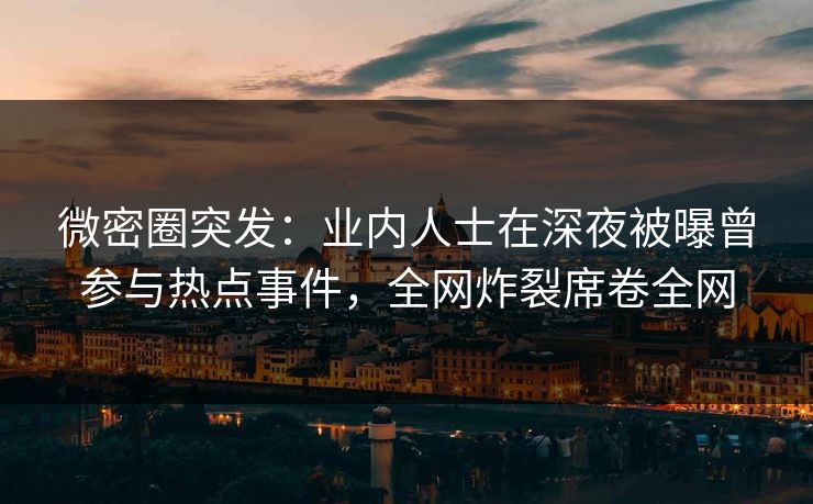 微密圈突发：业内人士在深夜被曝曾参与热点事件，全网炸裂席卷全网