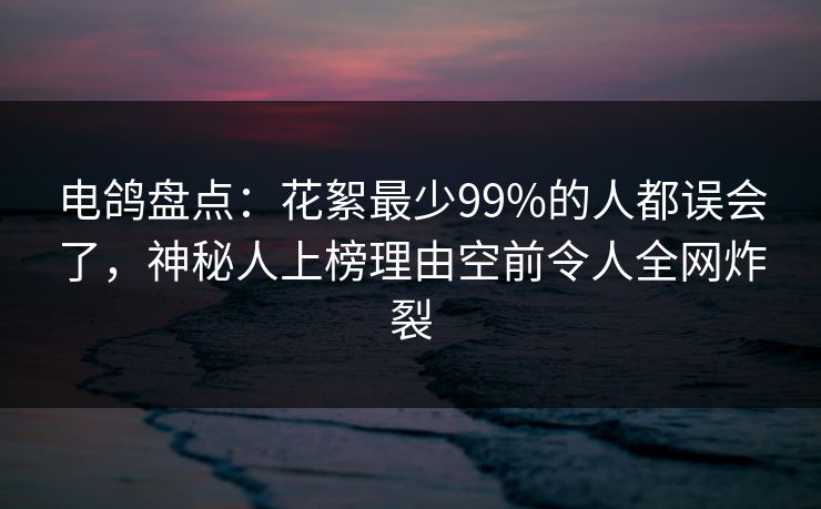 电鸽盘点：花絮最少99%的人都误会了，神秘人上榜理由空前令人全网炸裂